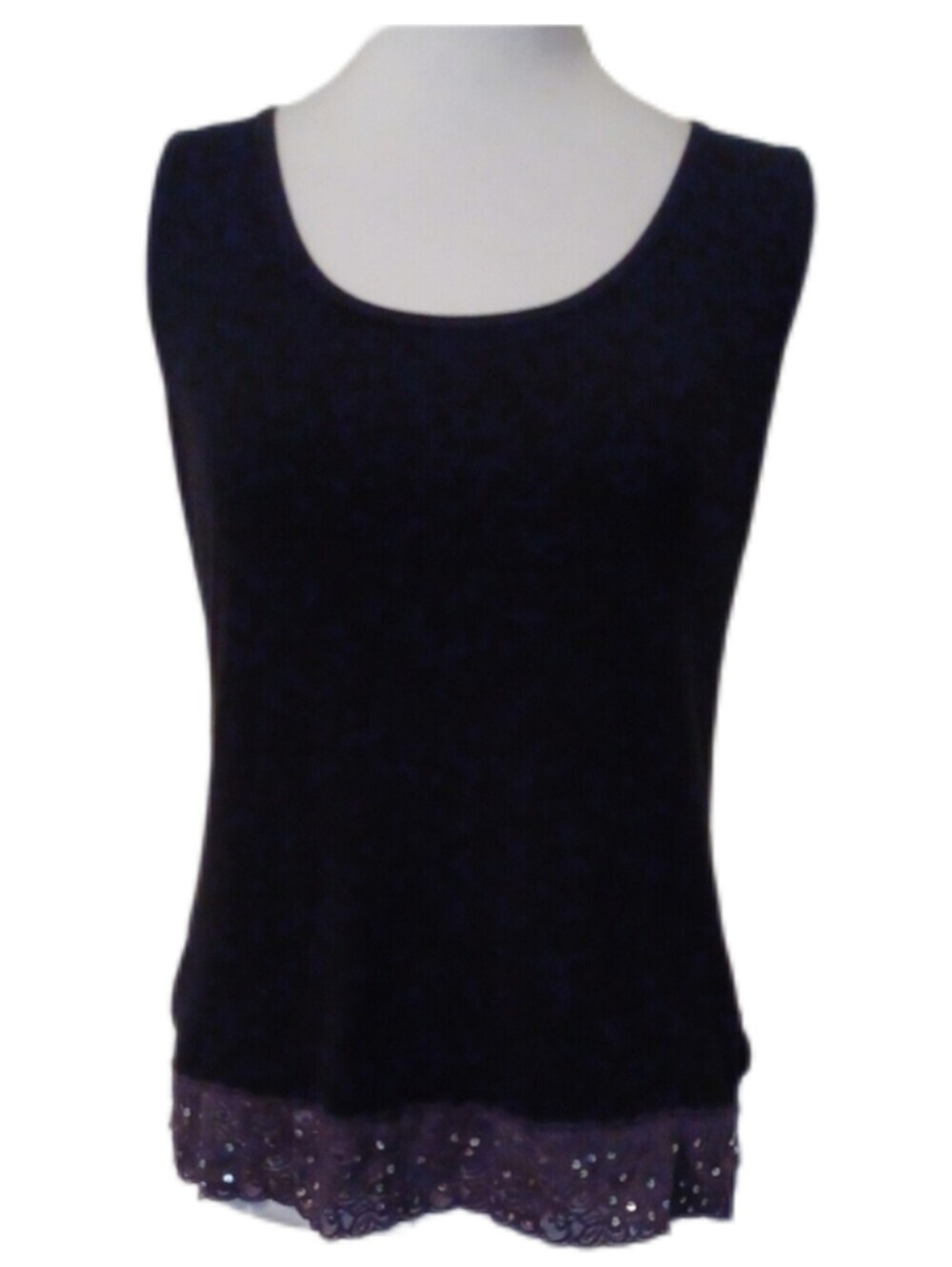 ** Blue Moon Women's Black Tank Top with Lace Hem Size Large